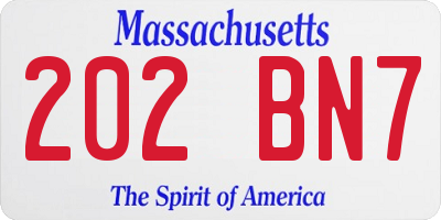 MA license plate 202BN7