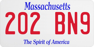 MA license plate 202BN9