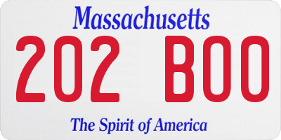 MA license plate 202BO0