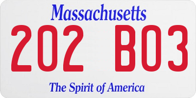 MA license plate 202BO3