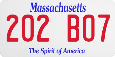 MA license plate 202BO7