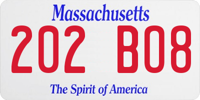 MA license plate 202BO8