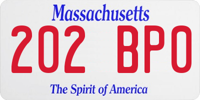 MA license plate 202BP0
