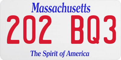 MA license plate 202BQ3