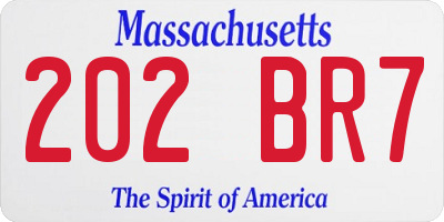 MA license plate 202BR7