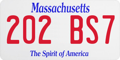 MA license plate 202BS7