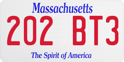 MA license plate 202BT3