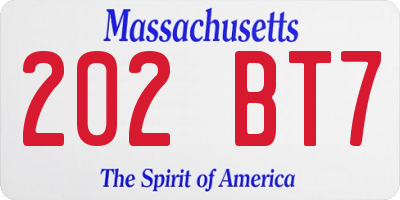 MA license plate 202BT7
