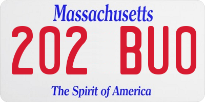 MA license plate 202BU0