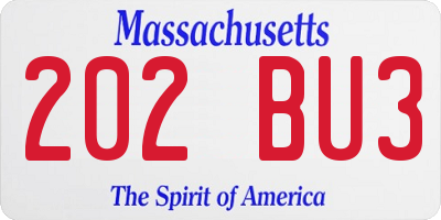 MA license plate 202BU3