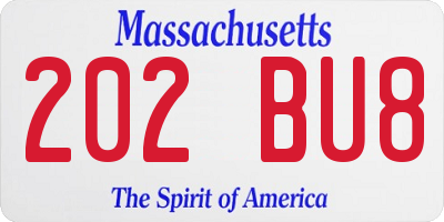 MA license plate 202BU8