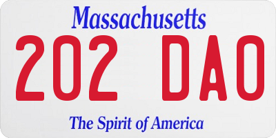 MA license plate 202DA0