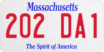 MA license plate 202DA1