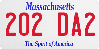 MA license plate 202DA2