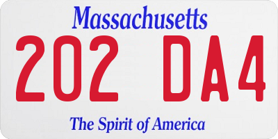 MA license plate 202DA4