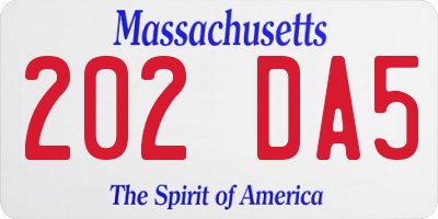 MA license plate 202DA5