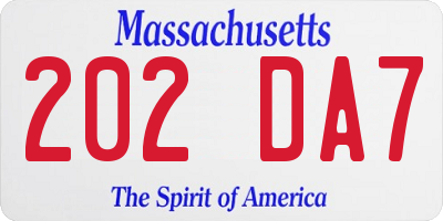 MA license plate 202DA7