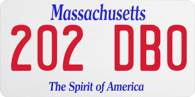 MA license plate 202DB0