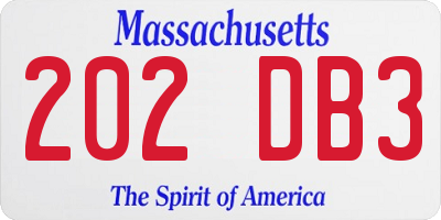 MA license plate 202DB3