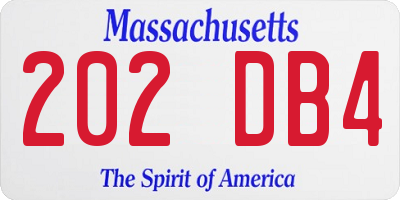 MA license plate 202DB4