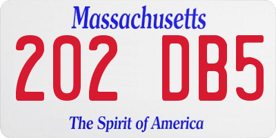MA license plate 202DB5