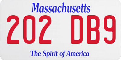 MA license plate 202DB9