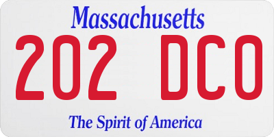 MA license plate 202DC0