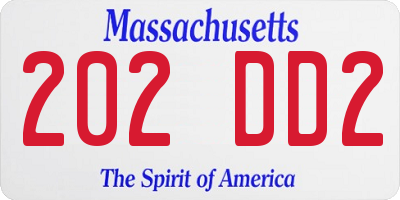 MA license plate 202DD2