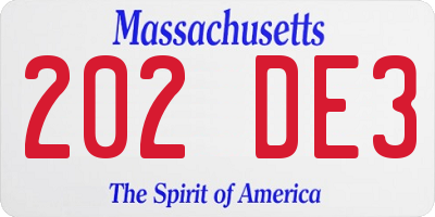 MA license plate 202DE3