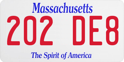 MA license plate 202DE8