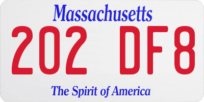 MA license plate 202DF8
