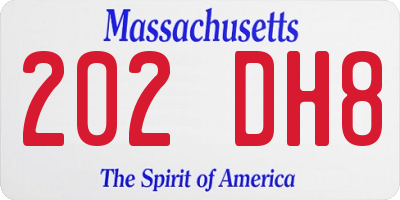 MA license plate 202DH8