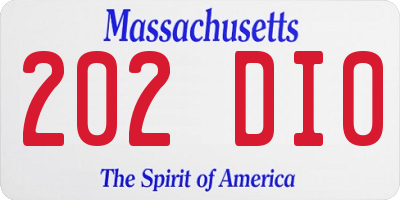 MA license plate 202DI0