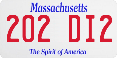 MA license plate 202DI2