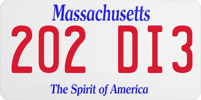 MA license plate 202DI3