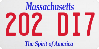 MA license plate 202DI7
