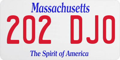 MA license plate 202DJ0