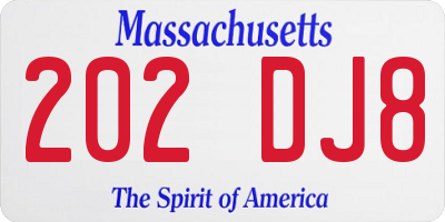MA license plate 202DJ8