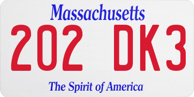 MA license plate 202DK3