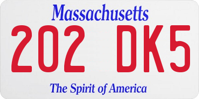 MA license plate 202DK5
