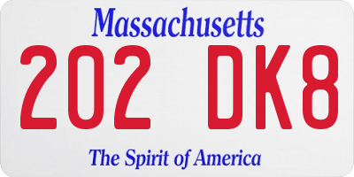 MA license plate 202DK8