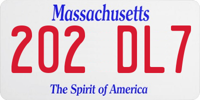 MA license plate 202DL7