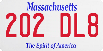 MA license plate 202DL8
