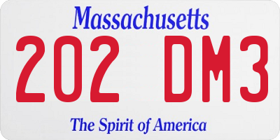MA license plate 202DM3