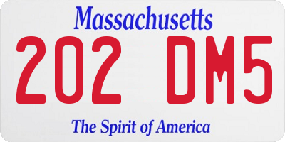 MA license plate 202DM5