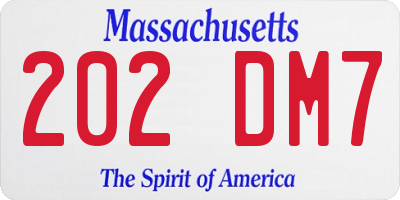 MA license plate 202DM7