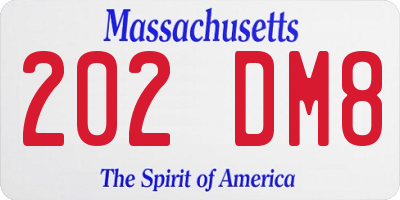 MA license plate 202DM8