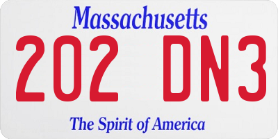 MA license plate 202DN3
