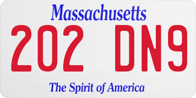 MA license plate 202DN9