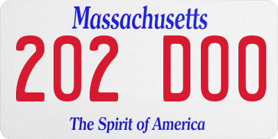 MA license plate 202DO0